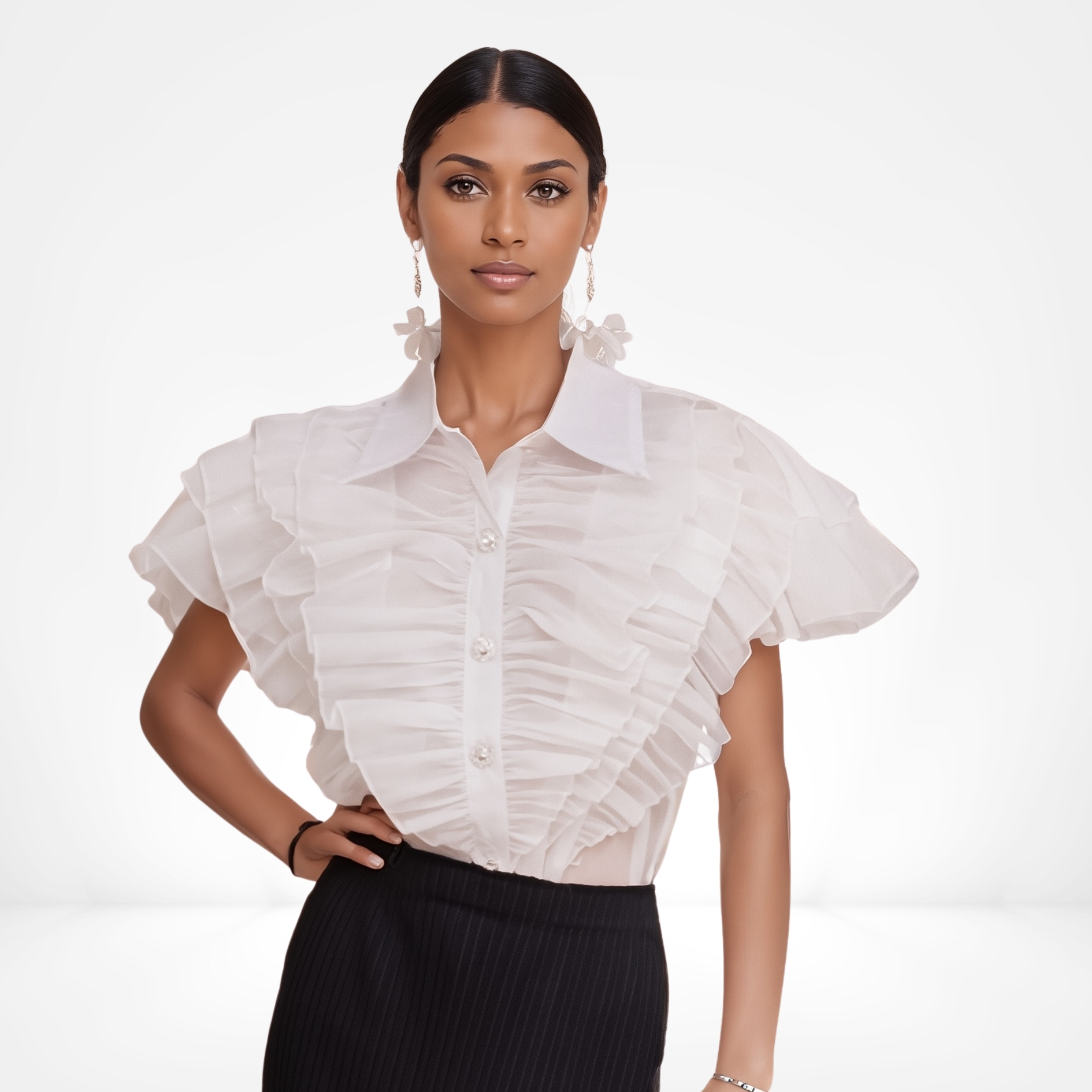 Ivory Cascade Ruffle Blouse - Image 2