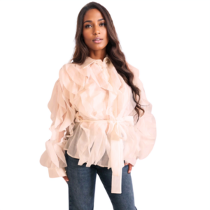 Ivory Ruffle Tie-Waist Blouse