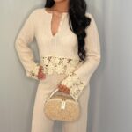 Boho Chic Cream Crochet Knit Co-ord Set - Lace Detail